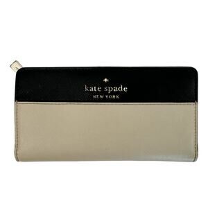 Kate Spade New York Large Folding Leather Wallet Slim Black/Cream